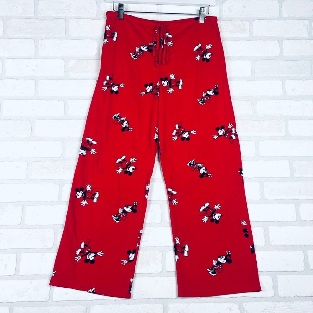 Disney‎ Mickey Minnie Mouse Pajama Pants Womens Medium Red Wide Leg Sleepwear